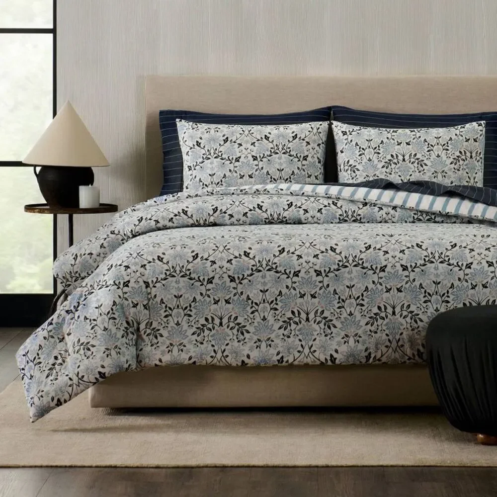 Jeremiah Brent Home 3pc King Floral 'Geneva' Cotton Comforter Set Blue